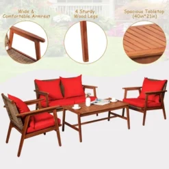 Costway 4PCS Patio Rattan Furniture Set Acacia Wood Frame Cushioned Sofa Chair -Outdoor Deals Garden Store GUEST a81a5c1b 4c57 4d57 afaf 8909ec72f86a