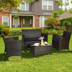 Costway 4PCS Rattan Patio Furniture Set Cushioned Sofa Chair Coffee Table -Outdoor Deals Garden Store GUEST a82c673f b4e5 4b25 b1ce 4ad04597281a