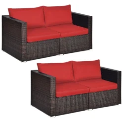 Costway 4PCS Patio Rattan Corner Sofa Sectional Furniture SetBlueBeigeNavy Cushion -Outdoor Deals Garden Store GUEST a86340fe 2770 4946 a50d 7338f9c445ef