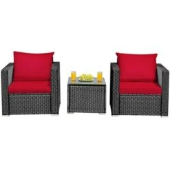 Costway 3PCS Patio Rattan Wicker Furniture Set Sofa Table W/Cushion Yard RedTurquoise NavyBlack -Outdoor Deals Garden Store GUEST a8bcac01 7f77 4d1e af43 04ddb1413417
