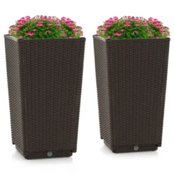 Costway 2PCS Outdoor Wicker Flower Pot 22.5''Tall Planters With Drainage Hole Black/Coffee -Outdoor Deals Garden Store GUEST a8cbb2b4 6b5b 4a0f a80e e801f161df35