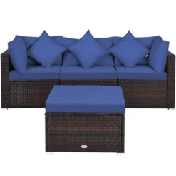 Costway 4PCS Patio Rattan Furniture Set Sofa Ottoman Cushion Garden Deck Navy -Outdoor Deals Garden Store GUEST a93f0fdd 7f85 413f 8ae8 4acfadd5baaf