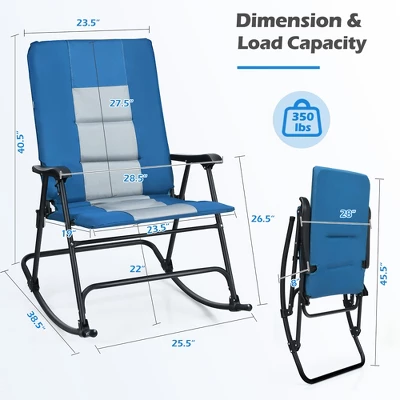 Costway Foldable Rocking Padded Chair Portable Camping Chair With Backrest Armrest RedBlue 2 Costway Foldable Rocking Padded Chair Portable Camping Chair With Backrest Armrest RedBlue - Image 2