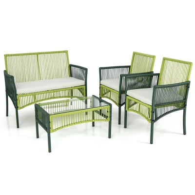Costway 4PCS/8PCS Patio Round Wicker Conversation Set With Cushions Tempered Glass Side Table 9 Costway 4PCS/8PCS Patio Round Wicker Conversation Set With Cushions Tempered Glass Side Table - Image 9