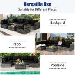 Costway 7PCS Patio Rattan Furniture Set Sectional Sofa Garden Black Cushion -Outdoor Deals Garden Store GUEST aa262ec7 134a 43a2 81fe ae88273631d4