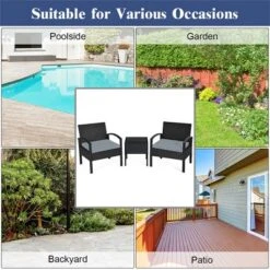 Costway 3PCS Patio Rattan Furniture Set Coffee Table Conversation Sofa Outdoor Cushioned Gray -Outdoor Deals Garden Store GUEST aa4a7ad2 d97d 4cc5 a6e4 72159e82393c