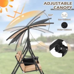 Costway 2-Person Canopy Porch Swing Padded Chair Cooler Bag Rotatable Tray TurquoiseBeigeBlack -Outdoor Deals Garden Store GUEST aa5a3544 636f 481a b0e6 79b2e50834e2