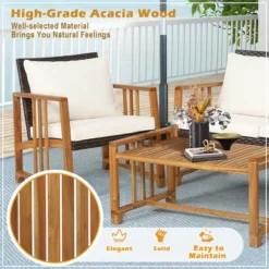 Costway 4PCS Patio Mix Brown Wicker Sofa Set Acacia Wood Frame With Seat & Back Cushions -Outdoor Deals Garden Store GUEST aa949582 1350 46cc 8914 576c10152db4 1