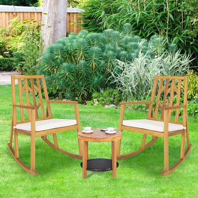 Costway 2 PCS Patio Rocking Chair Acacia Wood Armrest Cushioned Sofa Garden Deck WhiteRedTurquoise 12 Costway 2 PCS Patio Rocking Chair Acacia Wood Armrest Cushioned Sofa Garden Deck WhiteRedTurquoise - Image 12