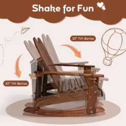 Costway 2 Person Kid Adirondack Rocking Chair Outdoor Backrest Armrest Solid Wood Coffee/White -Outdoor Deals Garden Store GUEST aadf6671 f61f 4650 b332 76b95a31f63d