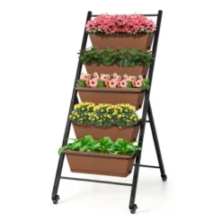 Costway 5-Tier Vertical Raised Garden Bed Elevated Planter With Wheels & Container Boxes Brown -Outdoor Deals Garden Store GUEST ab1a6116 1810 4427 a21c b92e8925526b