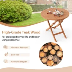 Costway 31.5'' Patio Round Folding Dining Table Solid Teak Wood Natural Outdoor Portable -Outdoor Deals Garden Store GUEST ab66ce64 a5c9 445f 97ef b726ce286afb
