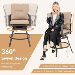 Costway Patio 3pcs Swivel Bar Height Bistro Set Cushioned Table Stools Furniture Outdoor -Outdoor Deals Garden Store GUEST ab9a4ada 12ad 4c55 b31b 01e5ce7533f4