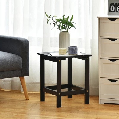 Costway 2 PCS Patio 15'' End Side Coffee Table Square Wooden Slat Deck WhiteBlackGray 1 Costway 2 PCS Patio 15'' End Side Coffee Table Square Wooden Slat Deck WhiteBlackGray