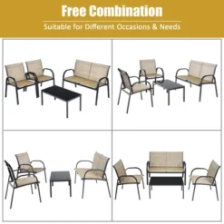Costway 4 PCS Patio Furniture Set Sofa Coffee Table Steel Frame Garden Brown -Outdoor Deals Garden Store GUEST ac2e8662 2533 40f0 b6a7 eb9c9f7745d0