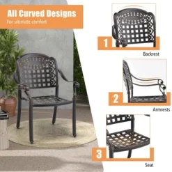 Costway 2pcs Patio Cast Aluminum Armrest Chairs Dining Stackable Outdoor Bronze/White -Outdoor Deals Garden Store GUEST ac465f79 4769 48e8 a633 c0030c0b5313