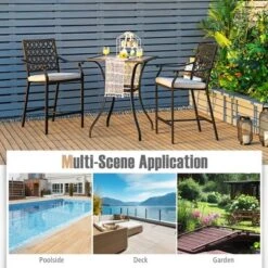Costway Patio Square Bar Table Wood-Like Tabletop Metal Frame Garden Backyard -Outdoor Deals Garden Store GUEST ac959e44 38ee 44a3 8cc8 ad2a0144aff9