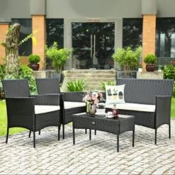Costway 4PCS Patio Rattan Furniture Set Cushioned Sofa Coffee Table Backyard Porch White 14 Costway 4PCS Patio Rattan Furniture Set Cushioned Sofa Coffee Table Backyard Porch White -Outdoor Deals Garden Store GUEST accfcafe a615 472e b93d b6db2f73078a