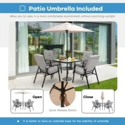 Costway 6PCS Patio Dining Set Stackable Chairs Cushioned Glass Table W/Umbrella -Outdoor Deals Garden Store GUEST acee610a cdec 41be 97fa 157b5e3646c8