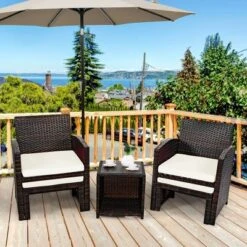 Costway 5PCS Patio Rattan Wicker Furniture Set Sofa Ottoman W/ Cushions White