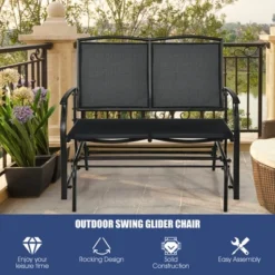 Costway Patio Glider Rocking Bench Double 2 Person Chair Loveseat Garden GreyBlack -Outdoor Deals Garden Store GUEST ae261056 5fbb 4e50 8325 e0bb19b2eb1e