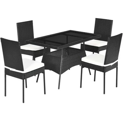 Costway 5PCS Patio Rattan Dining Set Cushioned Chair Table W/Glass Top Garden Furniture 5 Costway 5PCS Patio Rattan Dining Set Cushioned Chair Table W/Glass Top Garden Furniture - Image 5