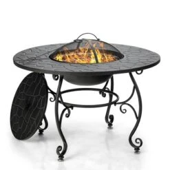 Costway 35.5'' Patio Fire Pit Dining Table Charcoal Wood Burning W/ Cooking BBQ Grate -Outdoor Deals Garden Store GUEST af6d8a3c beff 41d8 8cf5 3f380736b5f0
