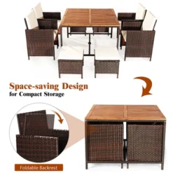 Costway 9PCS Acacia Wood Patio Rattan Dining Set Cushioned Chairs Ottoman -Outdoor Deals Garden Store GUEST af9daf47 30a8 48ef 8965 3e447c7d420f