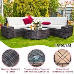 Costway 6PCS Rattan Furniture Set Conversation Cushioned Sofa Armrest Garden TurquoiseWhite -Outdoor Deals Garden Store GUEST b02b71f0 422c 489a 854c da0df054d3b2