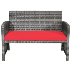 Costway 4PCS Patio Rattan Furniture Set Conversation Glass Table Top Cushioned TurquoiseRed -Outdoor Deals Garden Store GUEST b04d42d3 023c 49aa ad4f 0b6c93e3ead9