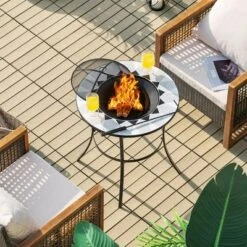 Costway 23.5'' Round Fire Pit Table Wood Burning Heater W/ Mesh Cover & Fire Poker -Outdoor Deals Garden Store GUEST b0ef7185 d0c7 4a72 bf12 7cd0c06499af