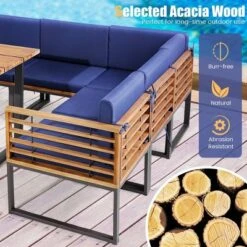 Costway 8pcs Patio Acacia Wood Dining Table & Ottoman Sofa Chair Set Outdoor Furniture -Outdoor Deals Garden Store GUEST b0ef7ea9 6f94 4973 a8e4 f03831a79e36