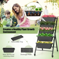 Costway 5-Tier Vertical Raised Garden Bed Elevated Planter With Wheels & Container Boxes Black -Outdoor Deals Garden Store GUEST b0f5e9a9 84c7 47c3 bd34 3b087b0d0fe3