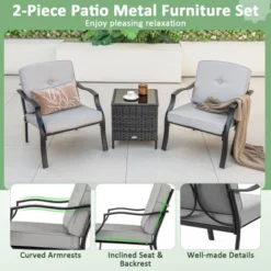 Costway 4 PCS Patio Metal Chairs Outdoor Dining Seat Heavy Duty With Cushions Garden Gray -Outdoor Deals Garden Store GUEST b10811f5 6587 4c55 971f 3ab21eb9a0fe