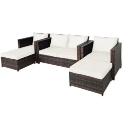 Costway 5PCS Patio Rattan Furniture Set Loveseat Sofa Ottoman Cushioned RedWhite -Outdoor Deals Garden Store GUEST b10deafa aa39 4e04 a0a4 5efbf8bae63d