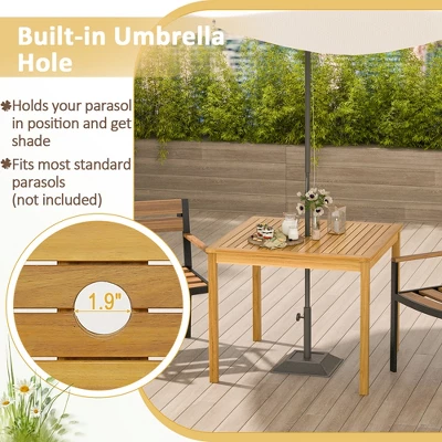 Costway Patio Dining Table Acacia Wood Square Outdoor Bistro With 1.9'' Umbrella Hole Yard 5 Costway Patio Dining Table Acacia Wood Square Outdoor Bistro With 1.9'' Umbrella Hole Yard - Image 5