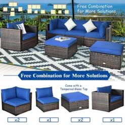 Costway 6PCS Patio Rattan Furniture Set Sectional Cushion Sofa Coffee Table Ottoman Navy -Outdoor Deals Garden Store GUEST b261115c be1f 4929 b2fb c408b0651bd5