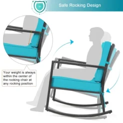 Costway Patio Rattan Rocker Chair Outdoor Glider Rocking Chair Cushion Lawn Turquoise -Outdoor Deals Garden Store GUEST b2652471 e981 4c0f ad06 46218449ded0