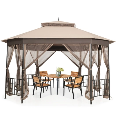 Costway 10' X 12' Octagonal Patio Gazebo Canopy Shelter Double Top W/Netting Sidewalls 8 Costway 10' X 12' Octagonal Patio Gazebo Canopy Shelter Double Top W/Netting Sidewalls - Image 8