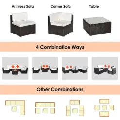 Costway 7PCS Patio Rattan Furniture Set Sectional Sofa Cushioned Glass Table Steel Frame -Outdoor Deals Garden Store GUEST b2c28633 09c7 480b a426 83693d0b2117