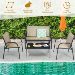 Costway 4 PCS Patio Furniture Set Sofa Coffee Table Steel Frame Garden Brown -Outdoor Deals Garden Store GUEST b341ff56 92e2 4c98 ab32 5c515ea7d5d7