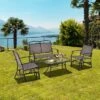 Costway 4pcs Patio Glider Conversation Set Swing Rocking Chair Table Heavy-Duty Outdoor