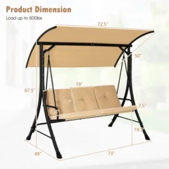 Costway 3-Seat Outdoor Porch Swing Adjustable Canopy Padded Cushions Steel Frame BeigeBlack -Outdoor Deals Garden Store GUEST b39ddcd9 2cf5 4223 94ea 973d24bc1990