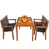 Costway 4PCS Patio Rattan Dining Furniture Set Acacia Wood Frame Stackable Chair Loveseat