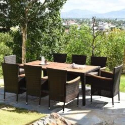 Costway 9PCS Patio Rattan Dining Set 8 Chairs Cushioned Acacia Table Top -Outdoor Deals Garden Store GUEST b3e0a9c0 7feb 472c b534 30fb284ed5a7