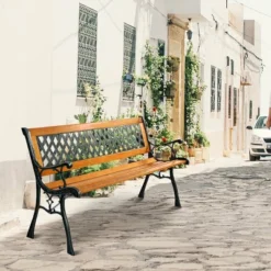 49 1/2'' Patio Park Garden Bench Porch Path Chair Outdoor Deck Cast Iron Hardwood -Outdoor Deals Garden Store GUEST b3ef31c6 e871 4825 b29c 52077ca2fd38