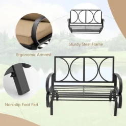 Costway Patio 2-Person Glider Bench Rocking Loveseat Cushioned Armrest Brick RedBeigeBlue -Outdoor Deals Garden Store GUEST b420d5ed 53c7 439f 881c 99bfe126887b