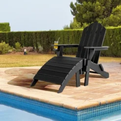 Costway HDPE Patio Folding Adirondack Chair Ottoman Set Footrest All-Weather