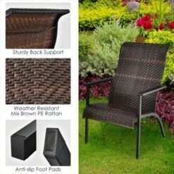 Costway 3 PCS Patio Rattan Bistro Set High Backrest Armrest SideTable Mix GrayMix Brown -Outdoor Deals Garden Store GUEST b449968c 3350 481f 8105 d3669a382c09