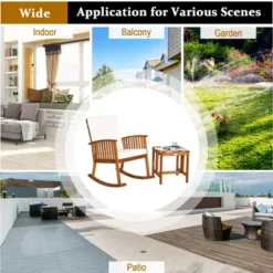 Costway 2PCS Acacia Wood Patio Rocking Chair Set Cushioned Coffee Table -Outdoor Deals Garden Store GUEST b4514076 beca 4cf8 b0d2 719a9a263d38